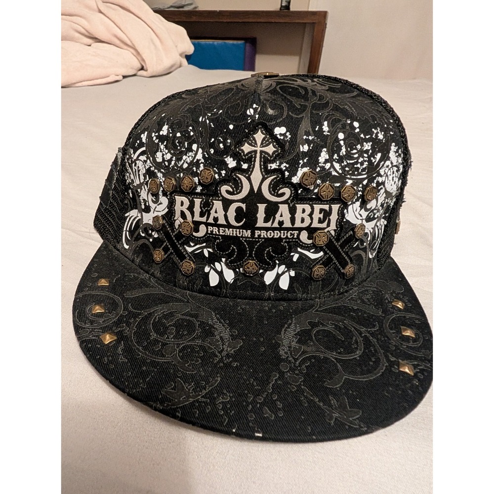 Blac Label Premium Cross Trucker Hat Black Gothic Studded Snapback BL001-TRUCK11